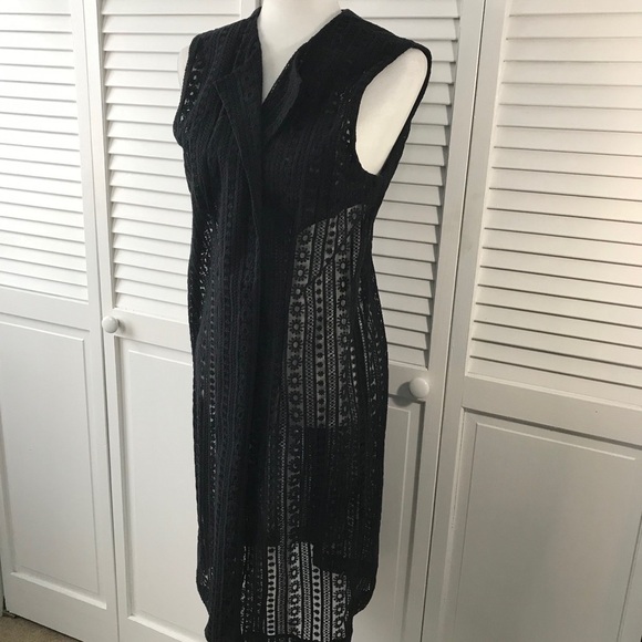 PRICE IS FIRM - NINE WEST Black Lace Cotton Long Vest Size Large - Picture 2 of 7